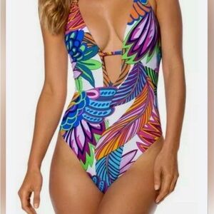 Trina Turk Colorful Leaf Print One Piece Swimsuit
